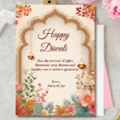 Invitation Diwali Beige Floral Arch Lamp Diyas Salutation