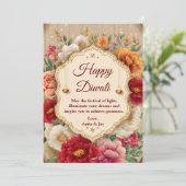 Invitation Diwali Beige Floral Ornate Lamp Diyas Salutation (Debout devant)