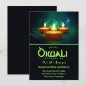 Invitation Diwali Diyas avec bleu et Turquoise (Devant / Derrière)