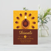 Invitation Diwali Diyas avec rayons de soleil jaune (Debout devant)