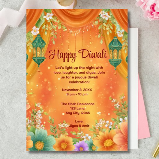 Invitation Diwali Jaune Orange Ornat Diwali Célébration
