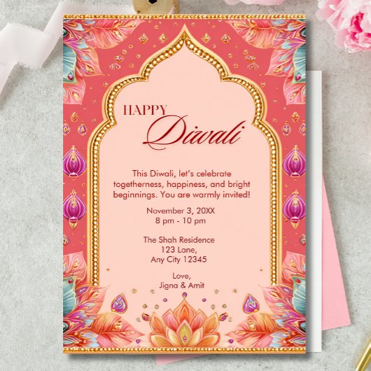 Invitation Diwali rose Art traditionnel Diwali Célébration de