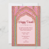 Invitation Diwali rose, fête traditionnelle de Diwali (Devant)
