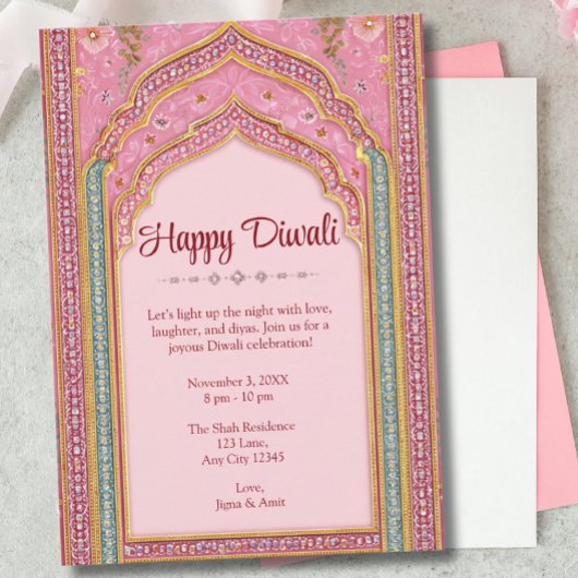 Invitation Diwali rose, fête traditionnelle de Diwali