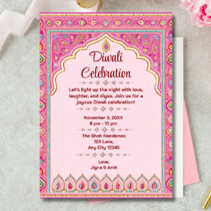 Invitation Diwali rose traditionnel Ornate Diwali Célébration