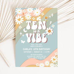 Invitation DIX ans c'est une ambiance Fleur Hippie Anniversai