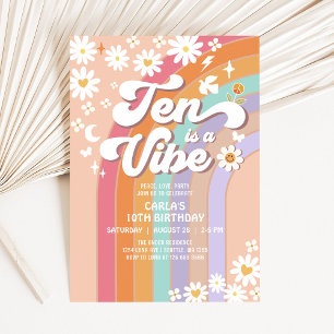 Invitation DIX est une ambiance Daisy Rainbow Hippie Annivers