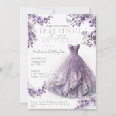 Invitation Dix-huitième 18 Anniversaire Robe Lilac Violet Flo (Devant)