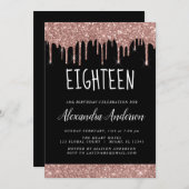 Invitation Dix-huitième - 18e Rose Parties scintillant d'or A (Devant / Derrière)