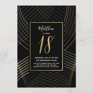 Invitation Dix-huitième anniversaire moderne en noir, blanc e