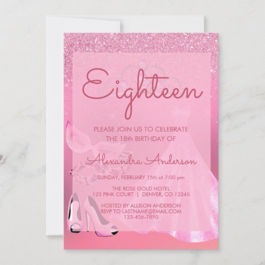 Invitation Dix-huitième mascarade rose fête d'anniversaire (Devant)