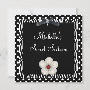 Invitation Dix-sept ans Anniversaire Noir Blanc Tache de Zèbr