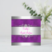 Invitation Dix-sept ans Anniversaire Violet Argent (Debout devant)