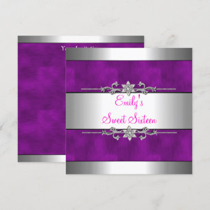 Invitation Dix-sept ans Anniversaire Violet Argent