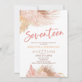Invitation Dix-sept Boho rose florale 17e fête d'anniversaire (Devant)