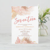 Invitation Dix-sept Boho rose florale 17e fête d'anniversaire (Debout devant)