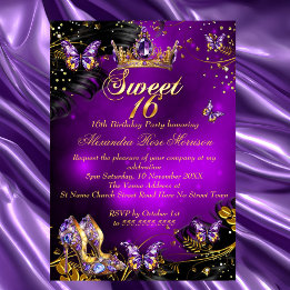 Invitation Dix-sixième anniversaire doux violet Or Noir Papil