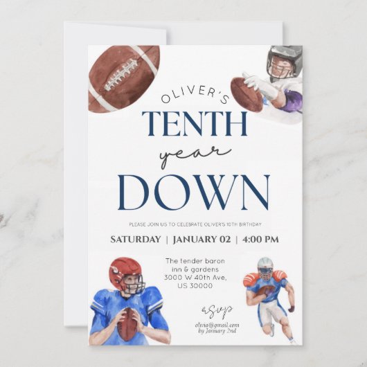 Invitation Dixième année bas football thème garçon 10e annive (Devant)