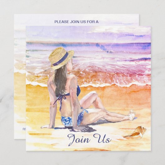 Invitation *~* DIY Plage Tropicale AR29 Générique RSVP POUR T (Devant / Derrière)