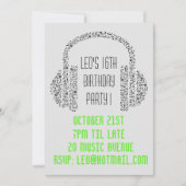 Invitation DJ funky cool music, fête d'anniversaire des adole (Devant)