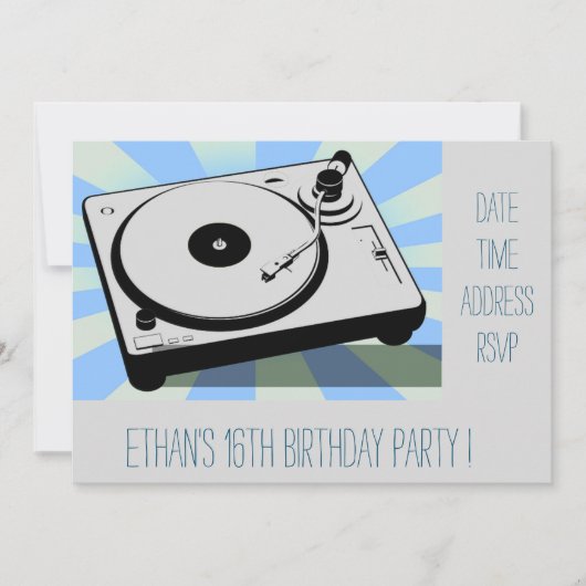 Invitation DJ funky cool rétro adolescent garçon anniversaire (Devant)