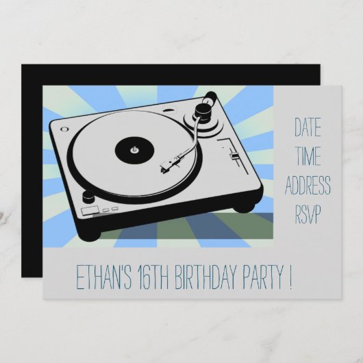 Invitation DJ funky cool rétro adolescent garçon anniversaire (Devant / Derrière)