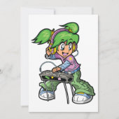 Invitation DJ Girl avec cheveux verts et casques (Devant)