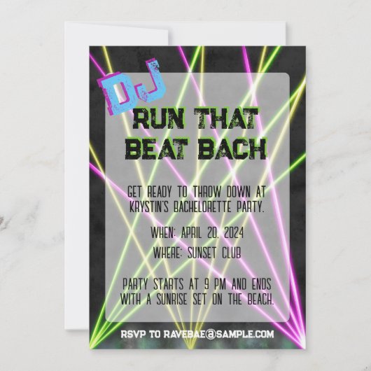 Invitation DJ Run qui bat Bachelorette (Devant)