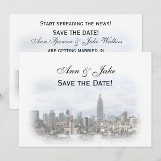 Invitation Dk Gris rêveur Skyline NYC Enregistrer la date H