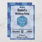 Invitation DnD Anniversaire Fête DnD D20 Blue Dice (Devant / Derrière)