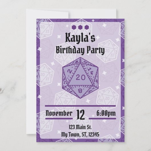Invitation DnD Anniversaire Fête DnD D20 Dice (Devant)