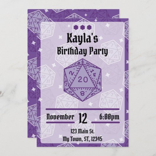 Invitation DnD Anniversaire Fête DnD D20 Dice (Devant / Derrière)