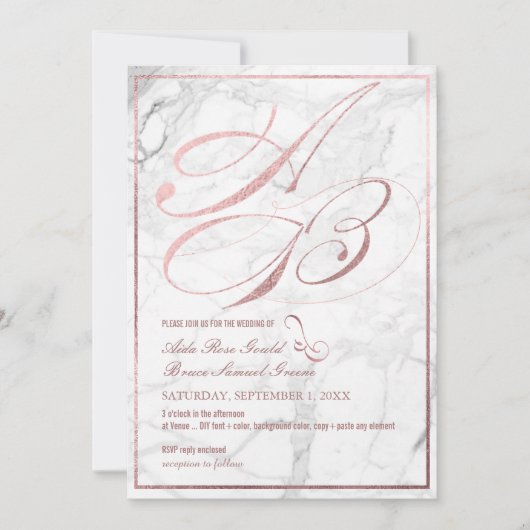 Invitation DO-IT-YOURSELF Couleur, Monogrammes, Faux Rose Gol (Devant)
