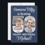 Invitation do-it-yourself Couleurs ・ Nifty Cinquante-ème Anni<br><div class="desc">Quelqu'un de nifty a 50 ans ! Famille Invitation et amis à une élégante célébration du cinquantième anniversaire pour lui ou elle avec personnalisation 2 invitations de fête photo. Les images et tout le texte de ce modèle sont simples à personnaliser. Les couleurs bleu marine et blanc pour les contours...</div>