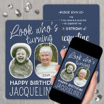 Invitation do-it-yourself couleurs ・ Regardez qui est 80 Anni<br><div class="desc">Regardez qui a 80 ans ! Famille Invitation et amis à une élégante célébration du 80e anniversaire pour lui ou elle avec 2 invitations personnalisées de fête photo. Les images et le libellé de ce modèle sont simples à personnaliser. Les couleurs bleu marine et blanc pour les contours arrière -...</div>