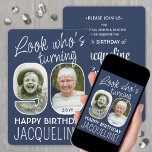 Invitation do-it-yourself couleurs ・ Regardez qui est 90 Anni<br><div class="desc">Regardez qui a 90 ans ! Famille Invitation et amis à une élégante célébration du 90e anniversaire pour lui ou elle avec 2 invitations personnalisées de fête photo. Les images et le libellé de ce modèle sont simples à personnaliser. Les couleurs bleu marine et blanc pour les contours arrière -...</div>