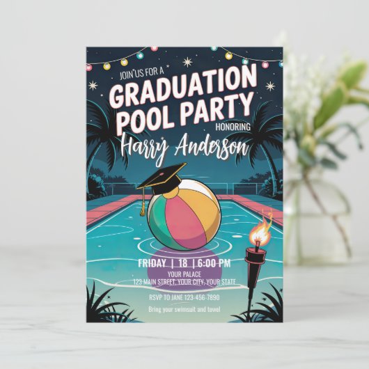 Invitation do-it-yourself Night Pool Graduation Party Twinkli (Debout devant)