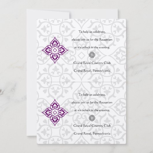 Invitation do-it-yourself Réception Noir Damas Plum Hearts (Devant)