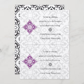 Invitation do-it-yourself Réception Noir Damas Plum Hearts (Devant / Derrière)