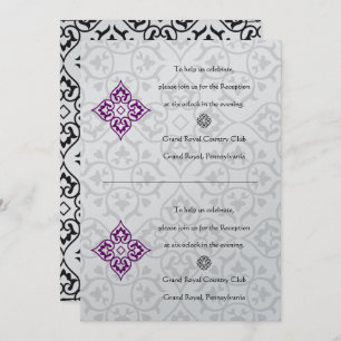 Invitation do-it-yourself Réception Noir Damas Plum Hearts