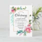 Invitation do-it-yourself rose florale Aquarelle Christening  (Debout devant)