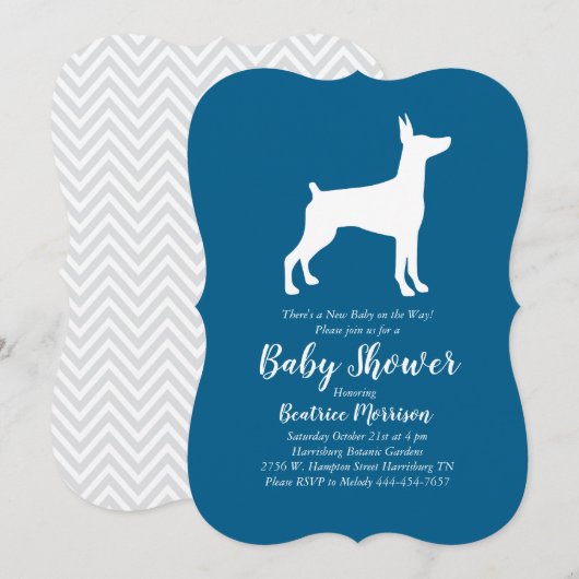 Invitation Doberman Pinscher Chien Baby shower Blue Boy (Devant / Derrière)
