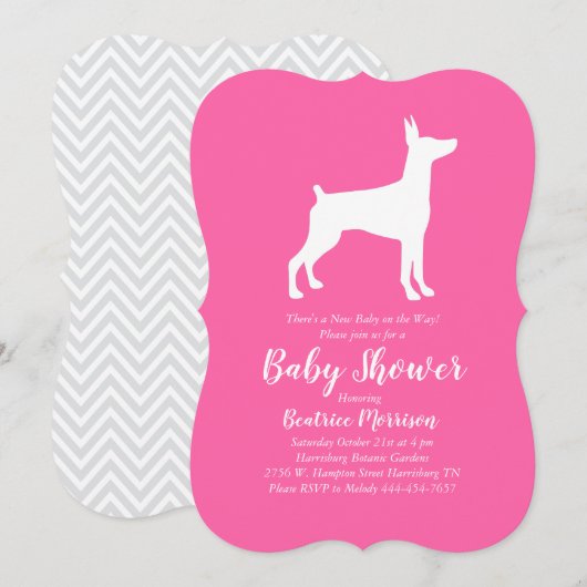 Invitation Doberman Pinscher Chien Baby shower fille rose (Devant / Derrière)