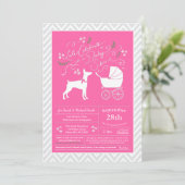 Invitation Doberman Pinscher Chien Baby shower Rose fille Dob (Debout devant)
