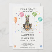 Invitation Dobermann Pawty Puppy Anniversaire rose (Devant)