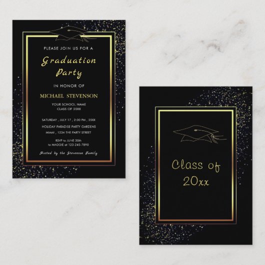 Invitation d'obtention de diplômes encadrés en or (Devant / Derrière)