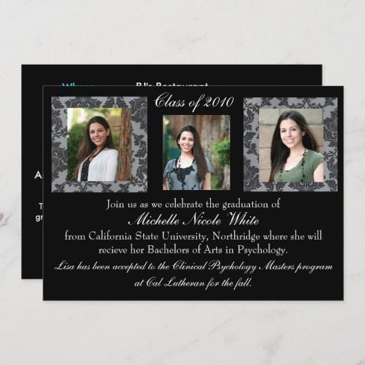 Invitation d'obtention du diplôme de damassé (Devant / Derrière)