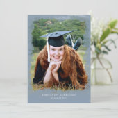 Invitation d'obtention du diplôme de photo, bleu (Debout devant)