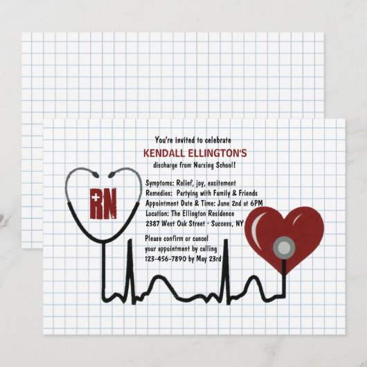 Invitation d'obtention du diplôme de stéthoscope (Devant / Derrière)