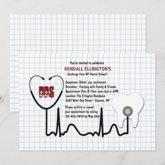 Invitation d'obtention du diplôme de stéthoscope (Devant / Derrière)